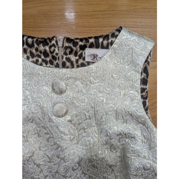 Roulette Brocade Shift Dress Cream Gold Size 12 Leopard Lining - Picture 4 of 10